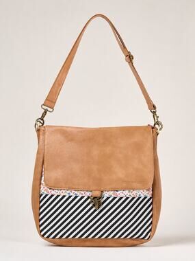 Close To My Heart Tan Faux Leather Shoulder Tote Craft Bag Floral Stripe